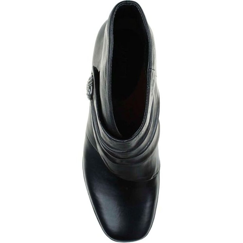 NEW Earth Women Dune Black Leather Gathered Pleated Strap Platform Wedge Bootie - Picture 6 of 6